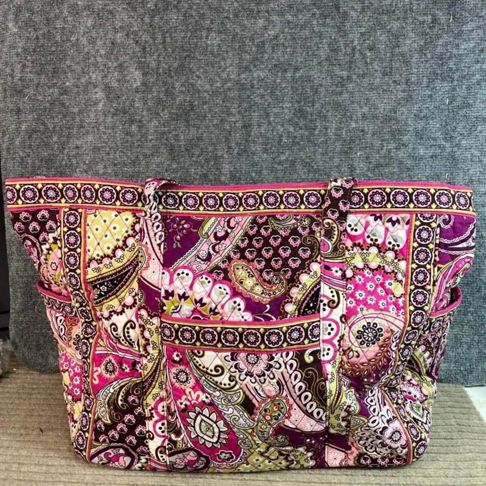 Vera Bradley Plum Crazy Quilted Cotton Tote Bag Purple Pink Paisley Shoulder Bag